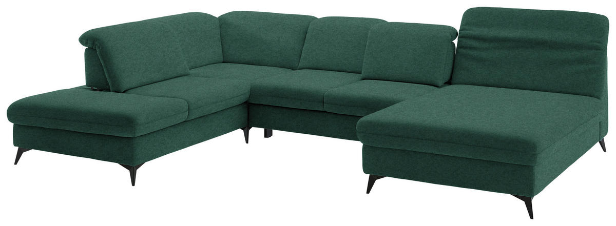 WOHNLANDSCHAFT Chenille Waldgrün  - Waldgrün/Schwarz, Design, Textil/Metall (255/369/198cm) - Beldomo Style