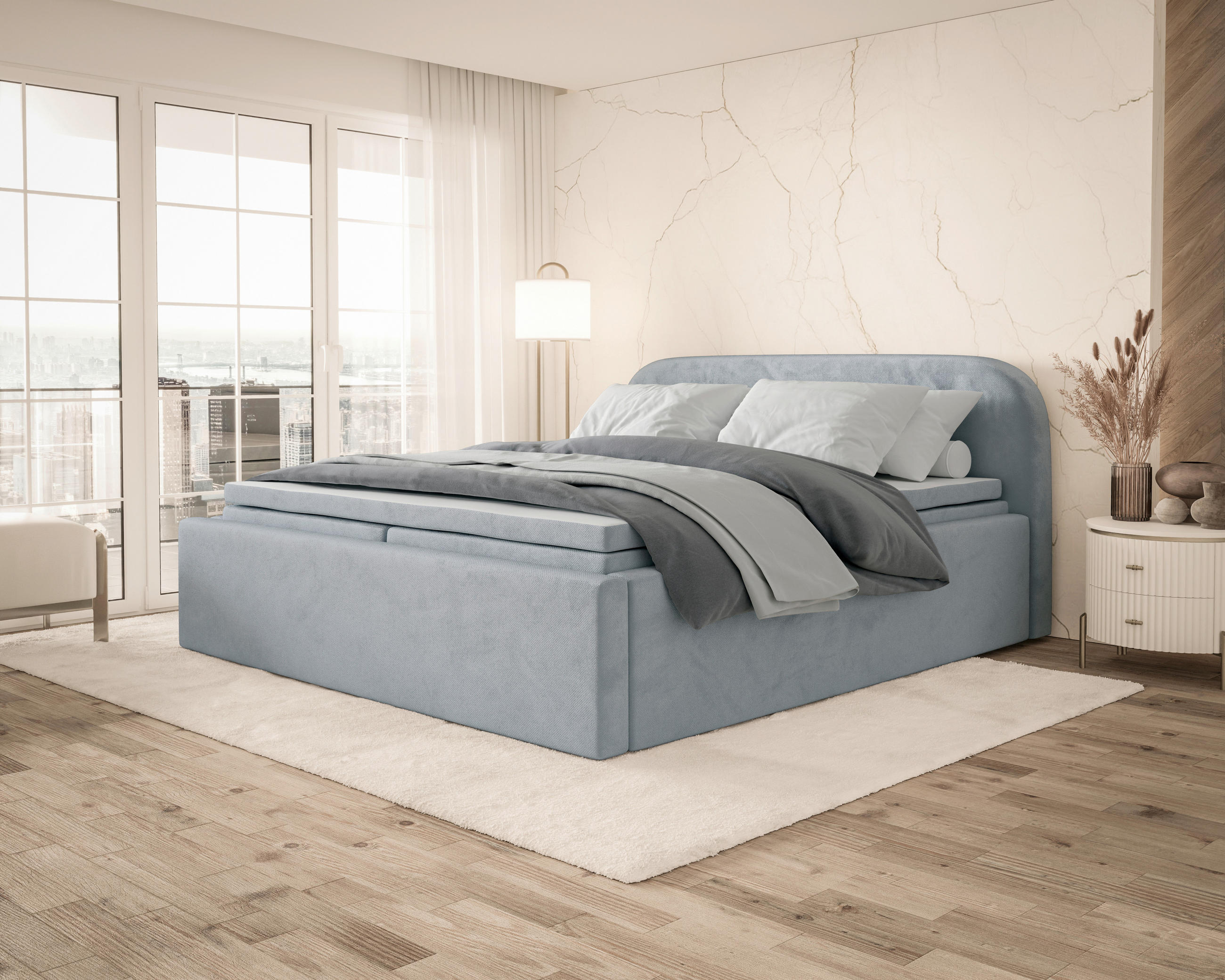 BOXBETT 200/200 cm,  in Grau, Bettkasten, Topper, H2 = mittel  - Grau, MODERN, Textil (200/200cm) - MID.YOU
