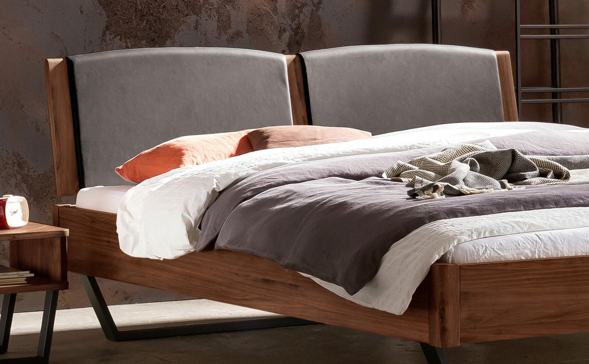 BETT 140/200 cm  in Nussbaumfarben   - Dunkelgrau/Anthrazit, Modern, Holz/Textil (140/200cm) - Hasena