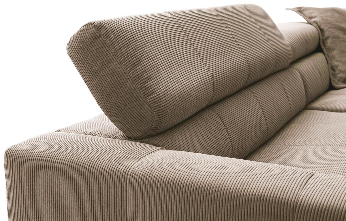 ECKSOFA in Cord Taupe  - Taupe/Schwarz, Konventionell, Textil/Metall (311/219cm) - Hom`in