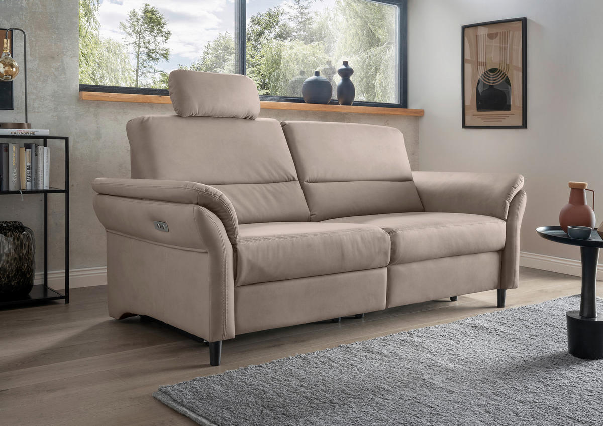 3-SITZER-SOFA in Lederlook Beige  - Beige/Schwarz, MODERN, Holz/Textil (192/90/89cm) - Livetastic