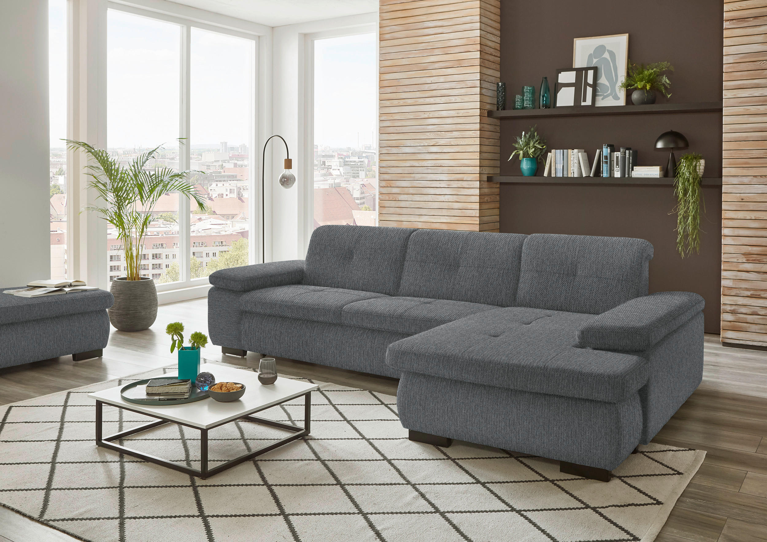 ECKSOFA in Flachgewebe Graubraun  - Graubraun/Schwarz, Design, Textil/Metall (297/174cm) - Beldomo Style