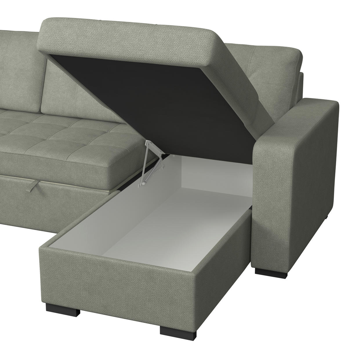 ECKSOFA TURIN Dunkelgrün Mikrofaser, Struktur Rückenkissen, Bettkasten  - Dunkelgrün/Schwarz, Trend, Textil/Metall (239/160cm) - MID.YOU