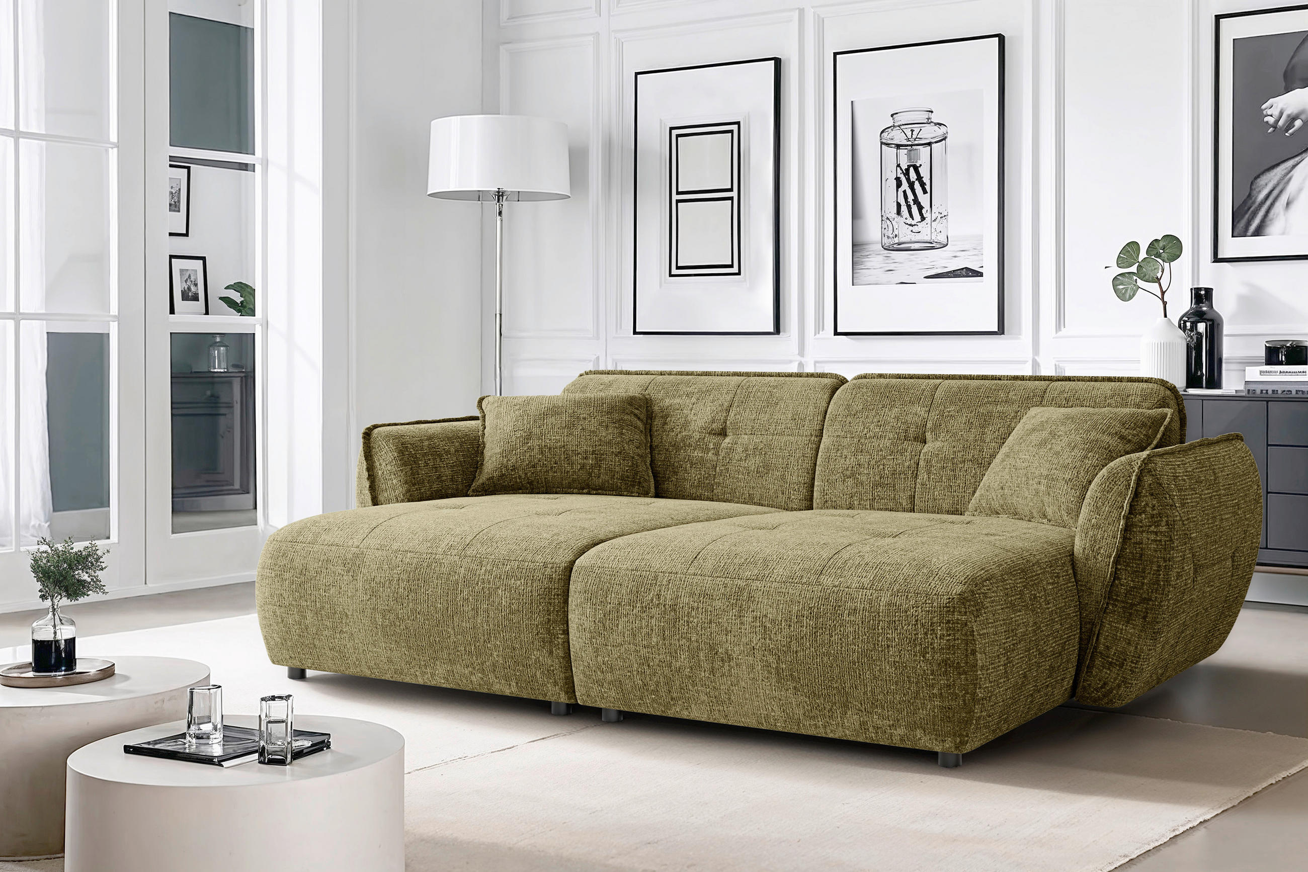BIGSOFA NELIA Chenille Grün  - Schwarz/Grün, Design, Kunststoff/Textil (252/81/155cm) - P & B