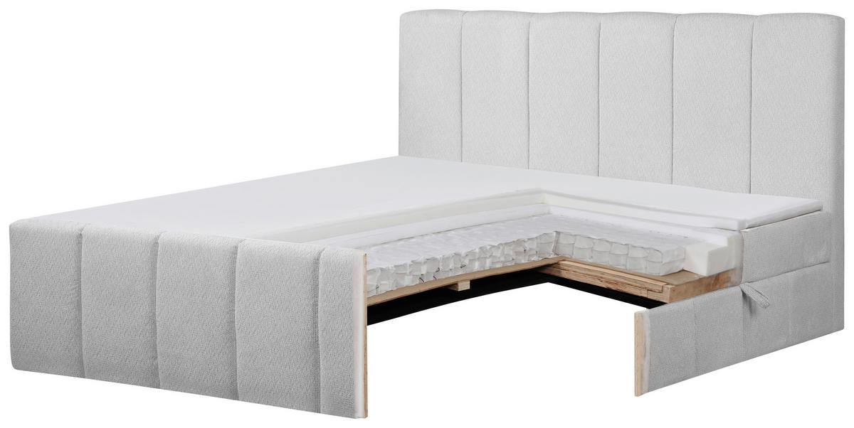 BOXBETT 180/200 cm,  in Grau, gepolstertes Kopfteil, Bettkasten, Topper, Matratzen, H3 + H3 = fest  - Schwarz/Grau, Basics, Kunststoff/Textil (180/200cm) - Chameo