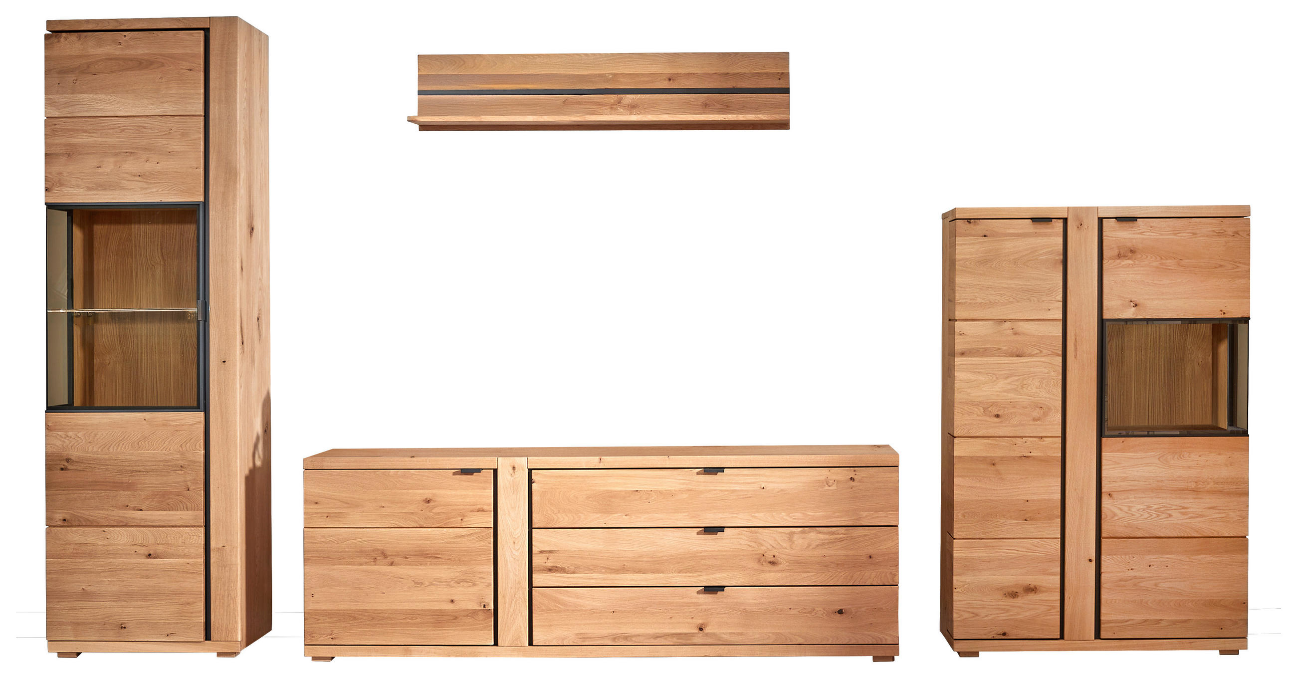 WOHNWAND  in Schwarz, Eichefarben  360/195,5/46.5 cm  - Eichefarben/Anthrazit, Natur, Glas/Holz (360/195,5/46.5cm) - Linea Natura