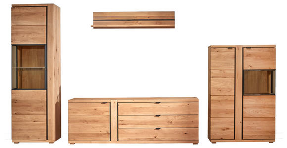 WOHNWAND  in Schwarz, Eichefarben  360/195,5/46.5 cm  - Eichefarben/Anthrazit, Natur, Glas/Holz (360/195,5/46.5cm) - Linea Natura