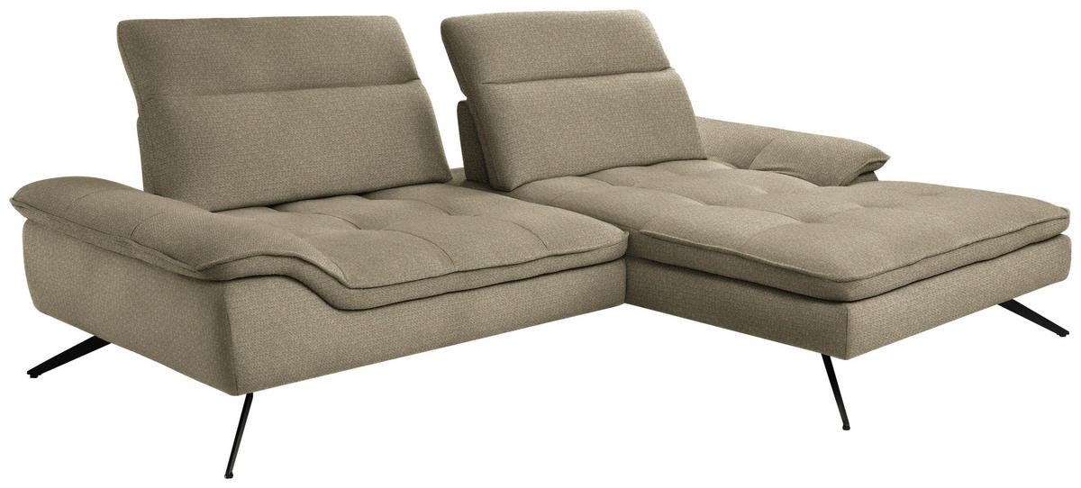 ECKSOFA in Chenille Taupe  288/179-202 cm  - Taupe/Schwarz, Design, Textil/Metall (288/179-202cm) - Stylife