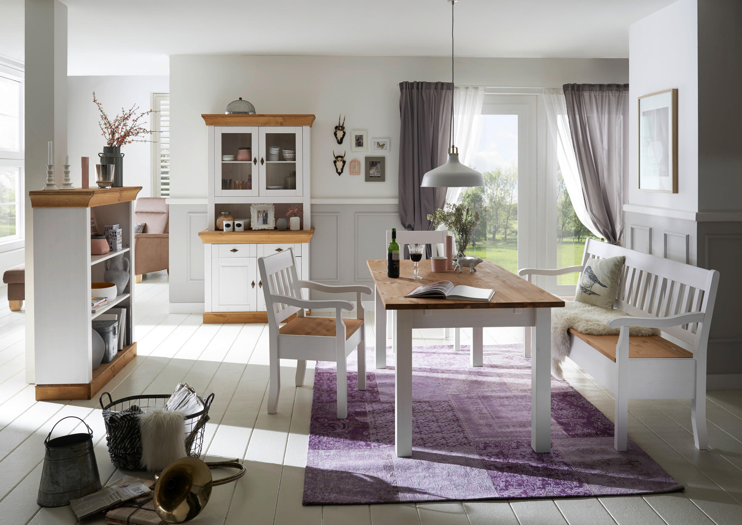 SITZBANK 83/93/58 cm Weiß, Laugenfarbig Kiefer massiv - Laugenfarbig/Weiß, ROMANTIK / LANDHAUS, Holz (83/93/58cm) - Boxxx