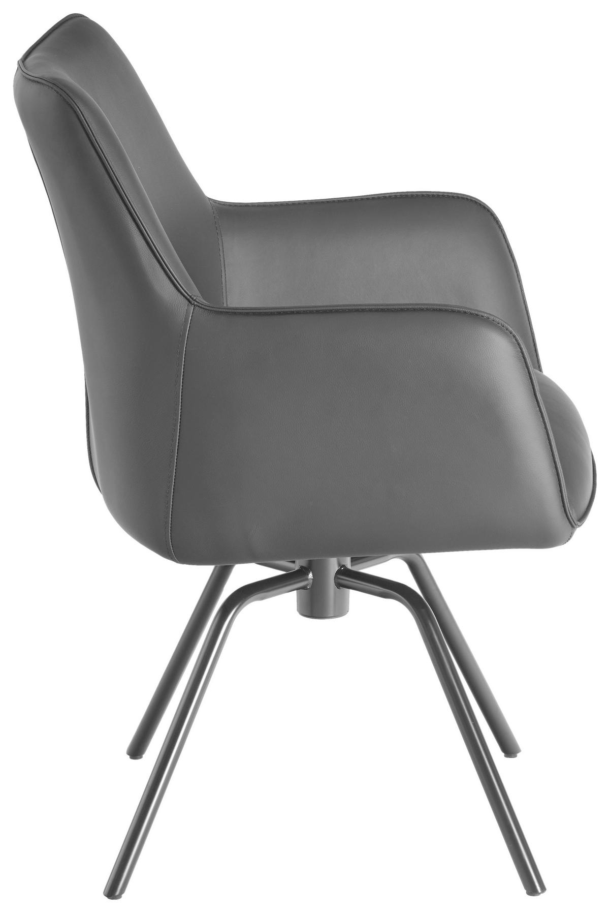 ARMLEHNSTUHL  Sitzfläche 360° drehbar, inklusive Armlehnen, automatische Rückholfunktion  Echtleder  - Schwarz, Design, Leder/Metall (59/87/62cm) - Novel