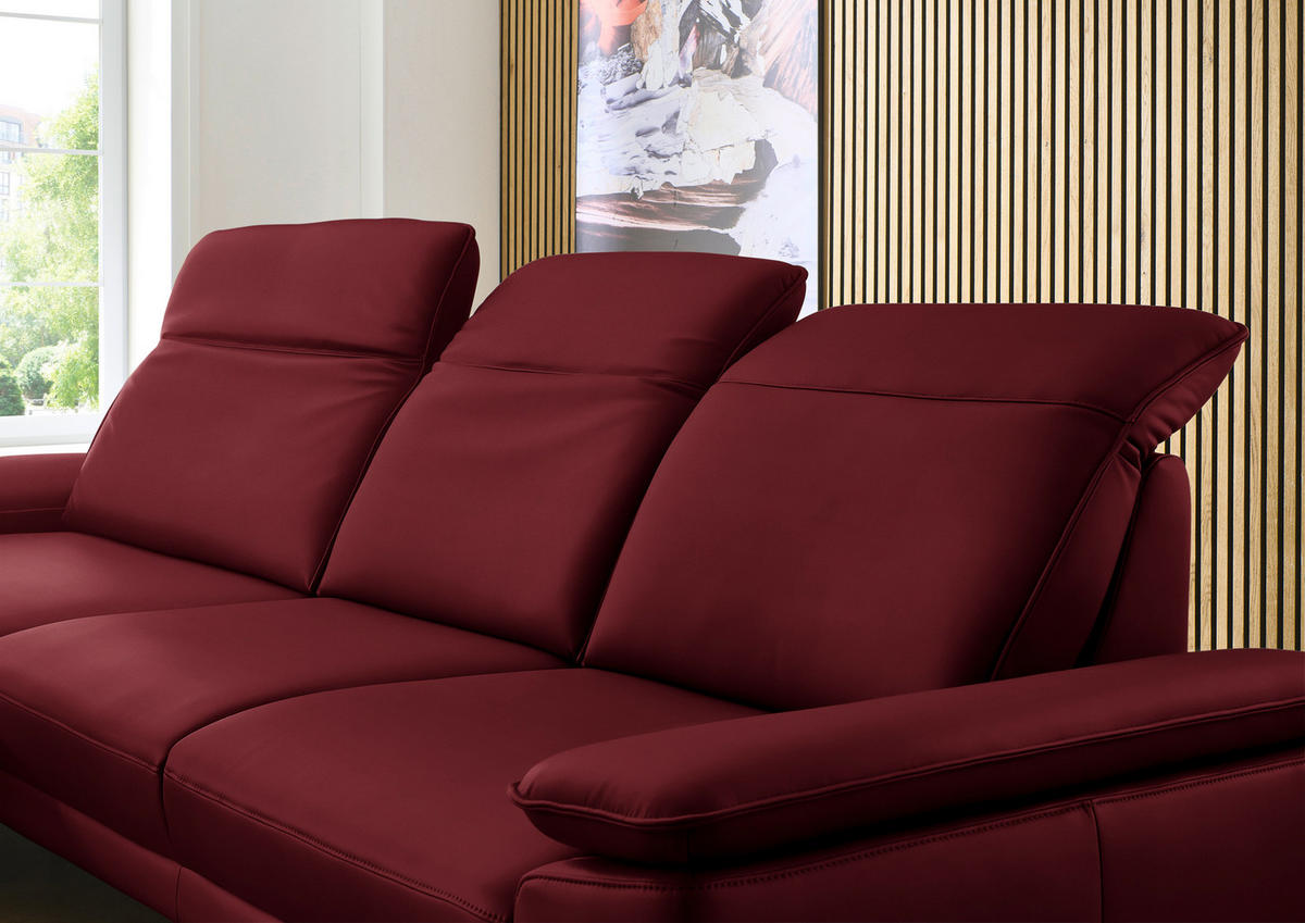 ECKSOFA in Echtleder Dunkelrot  - Schwarz/Dunkelrot, Design, Leder/Metall (193/332cm) - Dieter Knoll