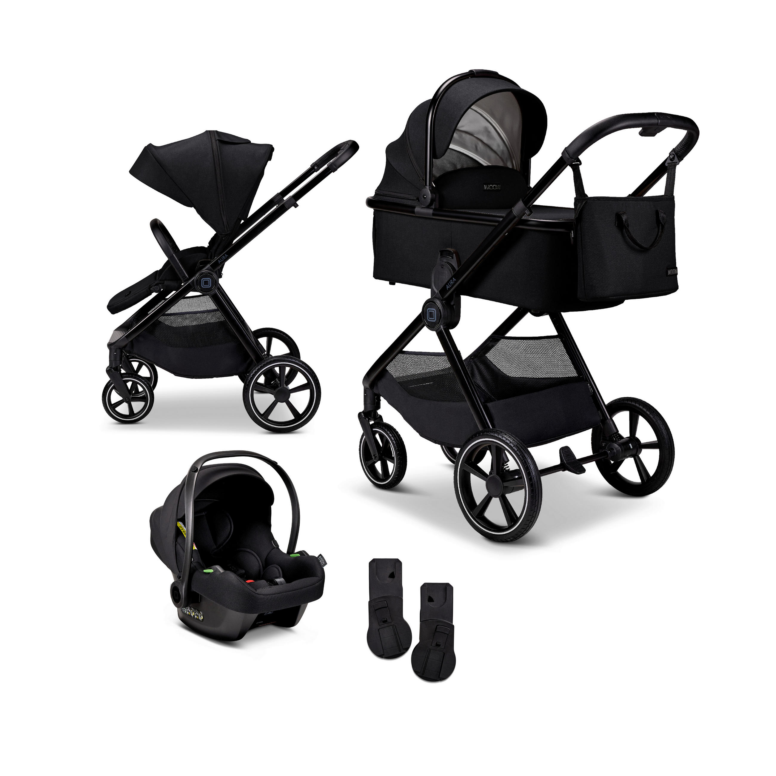 KINDERWAGENSET  Aura Set  Onyx Melange  - Schwarz, Basics (140/61/115cm) - Moon