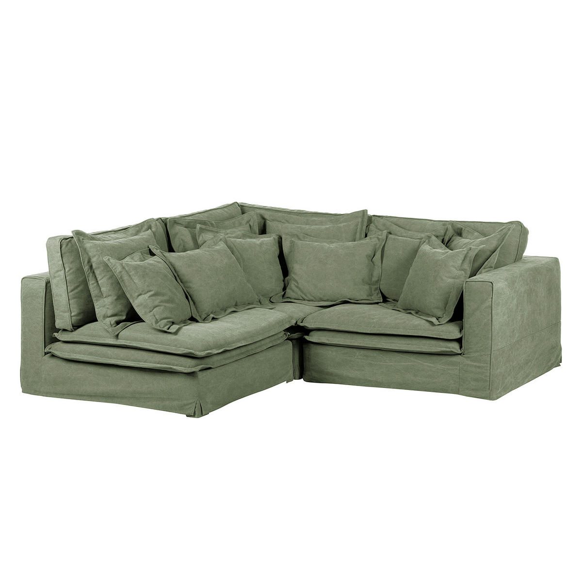 ECKSOFA STELLA in Webstoff Olivgrün Zierkissen, Rückenkissen  238/222 cm  - Schwarz/Olivgrün, Design, Kunststoff/Textil (238/222cm) - P & B