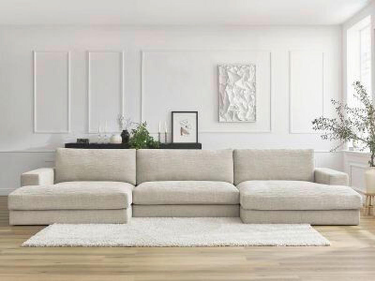 WOHNLANDSCHAFT LEONARD Beige Struktur  - Beige/Schwarz, MODERN, Kunststoff/Textil (159/349/159cm)