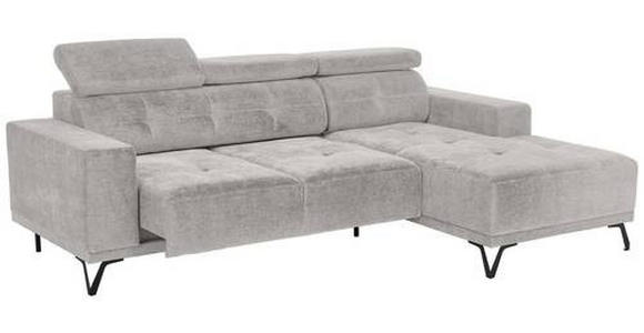 ECKSOFA in Chenille Hellgrau  - Hellgrau/Schwarz, KONVENTIONELL, Textil/Metall (264/178cm) - Hom`in