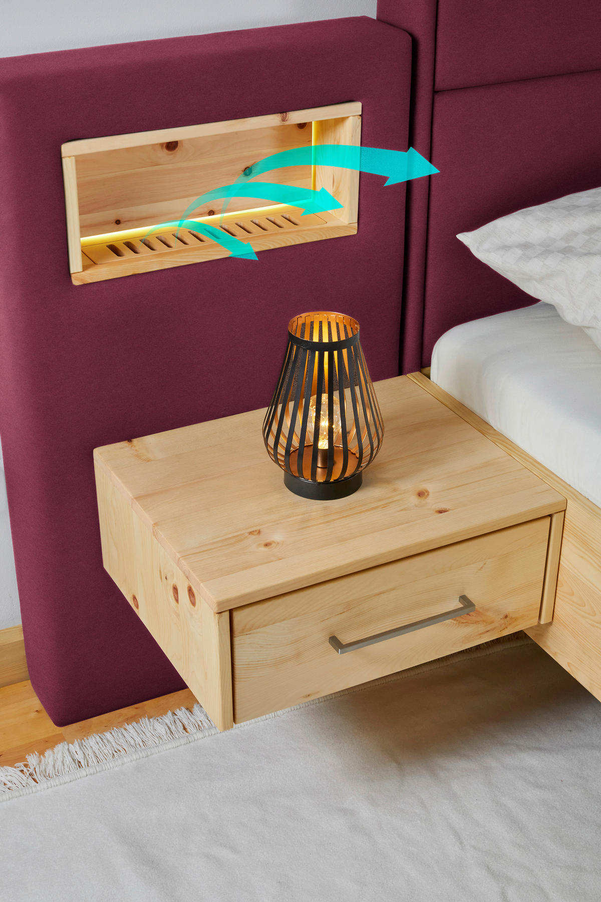 BOXSPRINGBETT 180/200 cm  in Eichefarben, Dunkelrot  - Eichefarben/Dunkelrot, Natur, Holz/Textil (180/200cm) - Valnatura