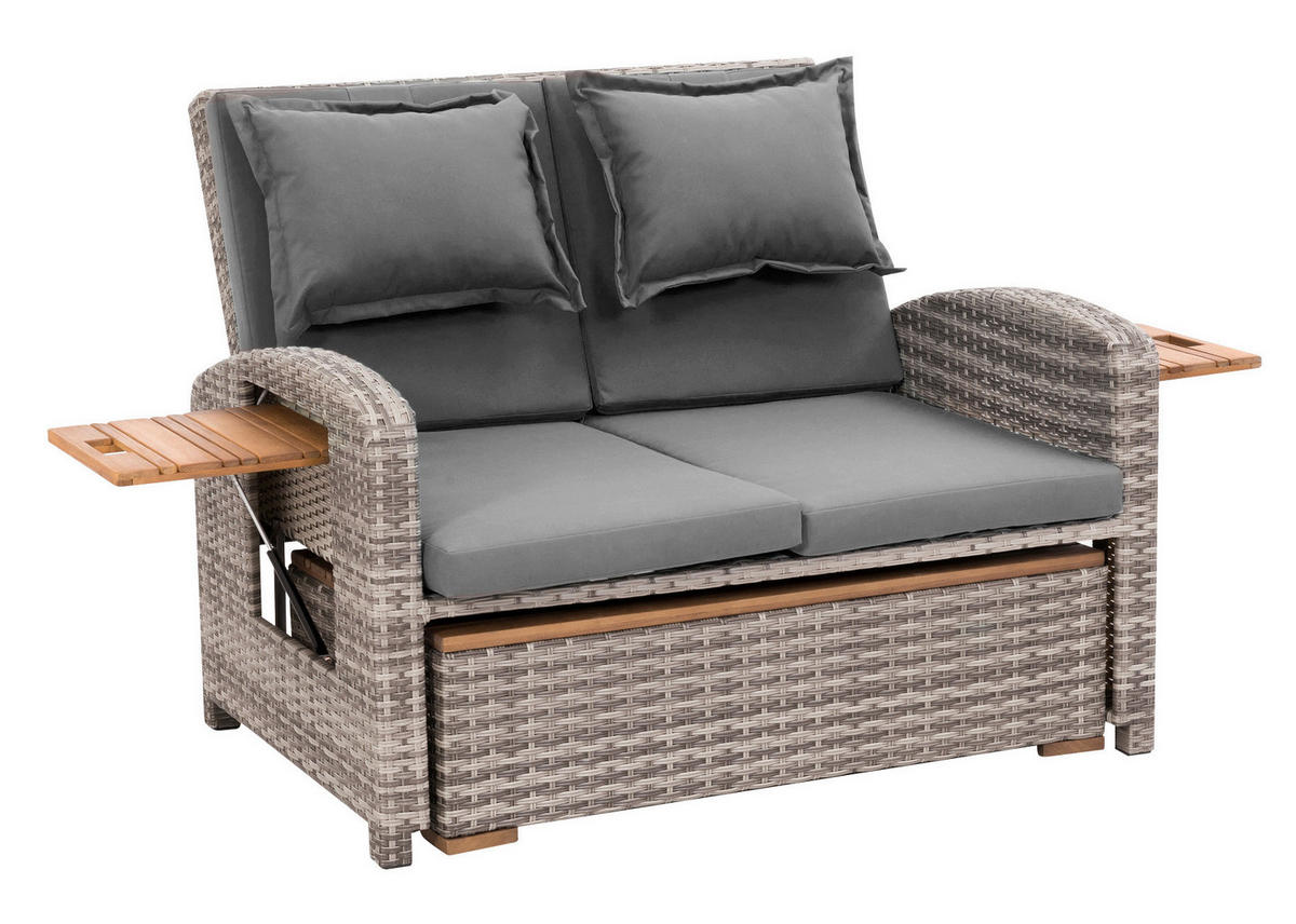 LOUNGEGARNITUR   117/93/74 cm Teakholz Stahl  - Grau, Basics, Holz/Textil (117/93/74cm) - Gardenson