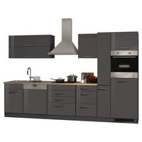 KÜCHENBLOCK 330 cm   in Graphitfarben  - Silberfarben/Graphitfarben, MODERN, Holzwerkstoff/Metall (330cm) - Held