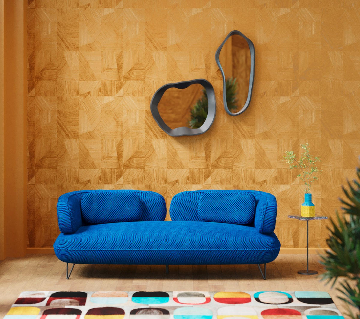 2-SITZER-SOFA in Netz Blau  - Blau/Schwarz, Design, Textil/Metall (182/72/94cm) - Kare-Design