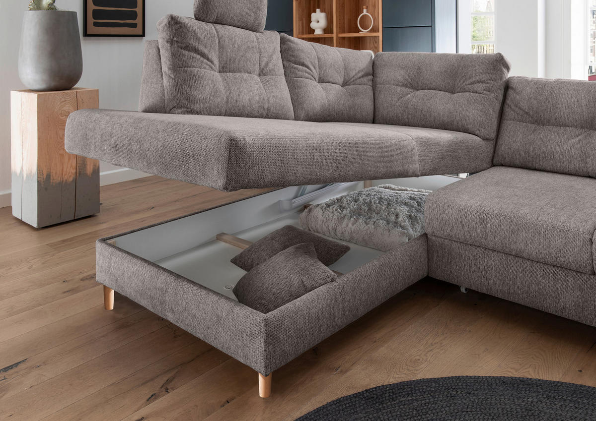 ECKSOFA in Chenille Graubraun  - Graubraun/Naturfarben, Modern, Holz/Textil (206/264cm) - Livetastic