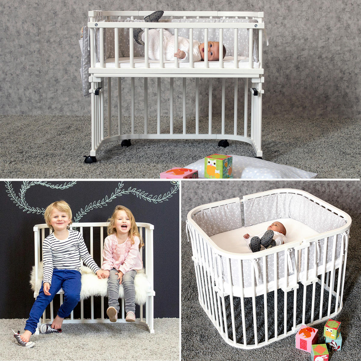 BEISTELLBETT Boxspring XXL  - Weiß, Basics, Holz (112/96,5/62cm) - Babybay