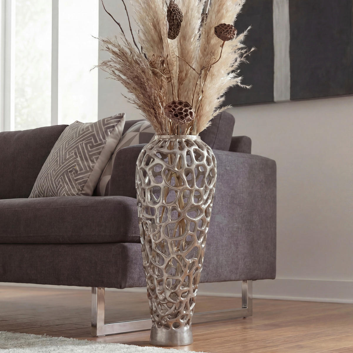 VASE 60 cm  - Silberfarben, Design, Metall (24/60cm) - Livetastic