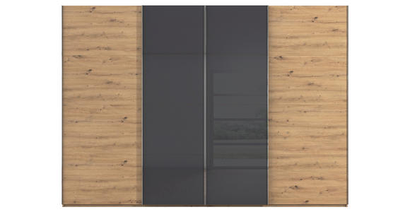 SCHWEBETÜRENSCHRANK 316/235/68 cm 4-türig Schwarz, Eiche Artisan - Chromfarben/Schwarz, KONVENTIONELL, Glas/Holzwerkstoff (316/235/68cm) - Novel
