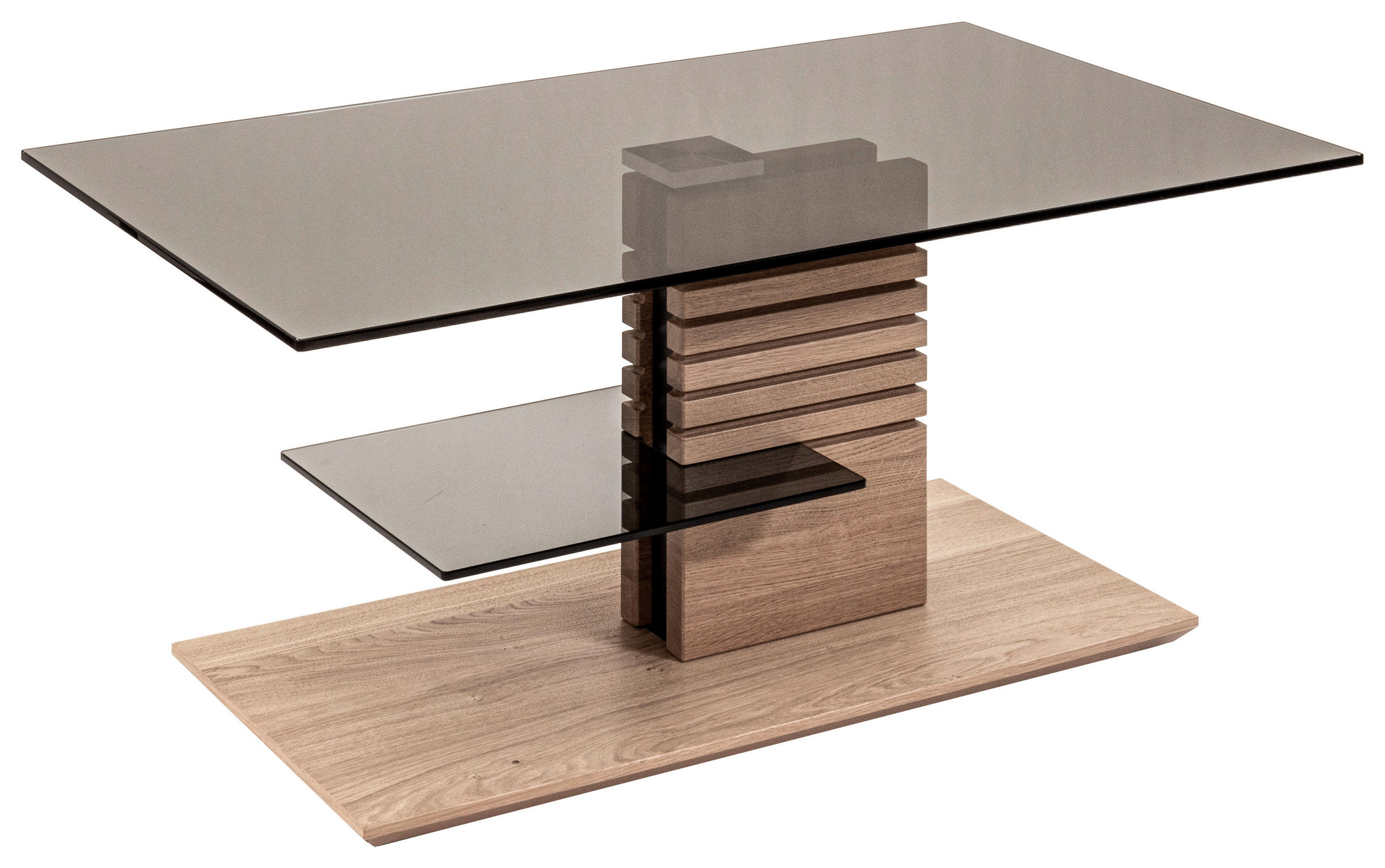 COUCHTISCH Asteiche furniert, teilmassiv ESG, Parsolglas 100/60/47-65 cm rechteckig Grau, Eiche Bianco, Silberfarben  - Eiche Bianco/Silberfarben, Glas/Holz (100/60/47-65cm)
