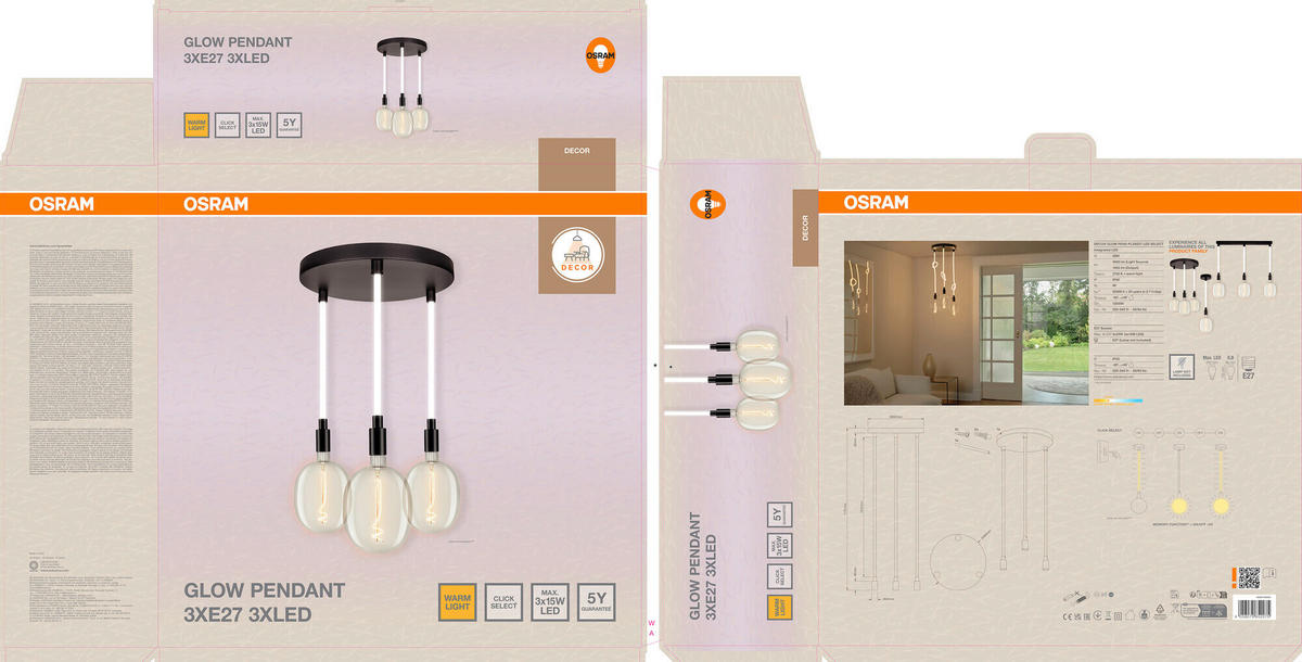LED-HÄNGELEUCHTE 40/117,5 cm  - Schwarz, Basics, Metall (40/117,5cm) - Osram