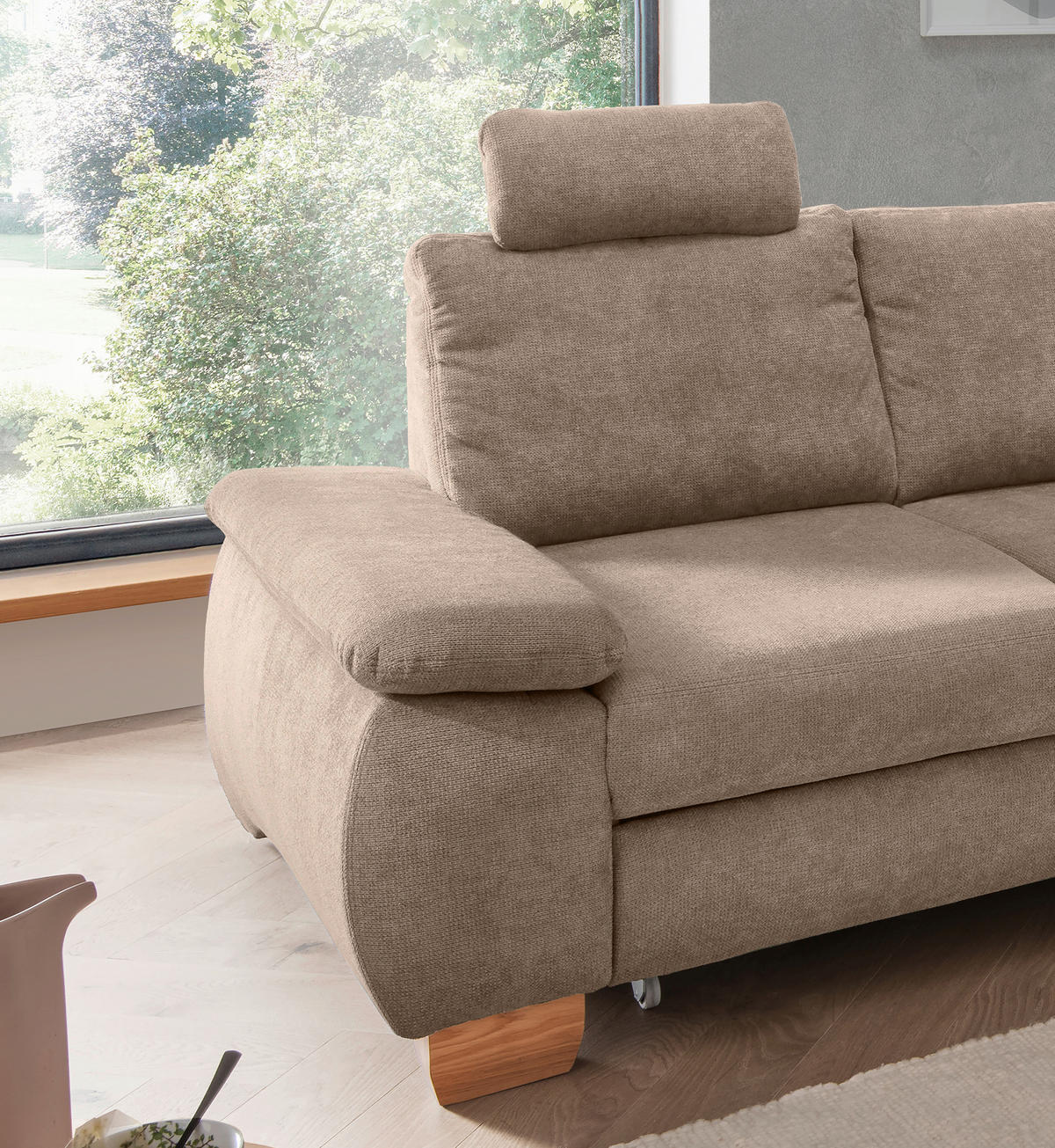 ECKSCHLAFSOFA in Chenille Hellbraun  - Wildeiche/Hellbraun, Modern, Holz/Textil (261/206cm) - Livetastic