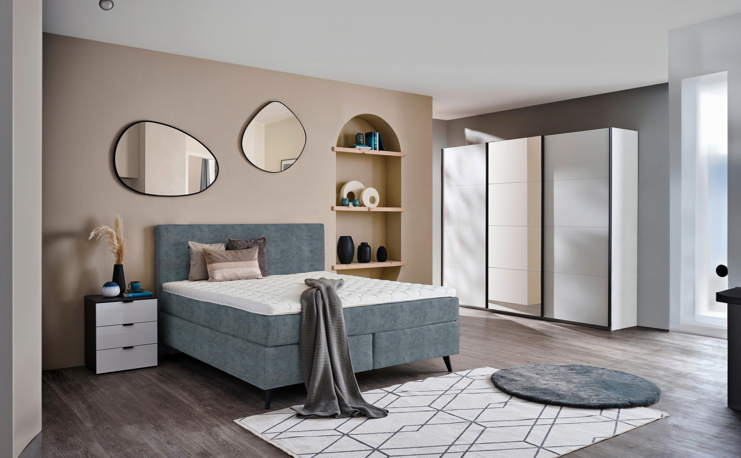 Thumbnail - Voleo Boxspringbett, Dunkelgrau, Textil, H3, Höhe ca. 19 cm, 180x200 cm, Über- und Sondergrößen erhältlich, gepolstertes...