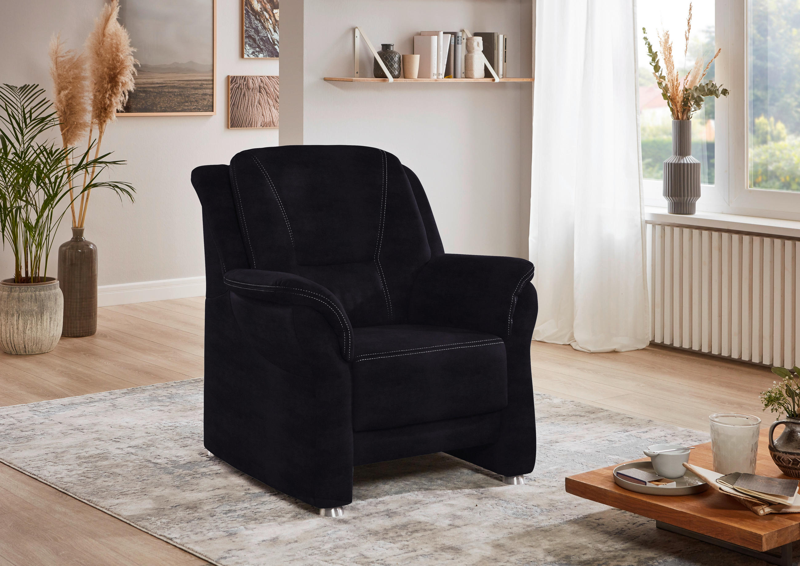 SESSEL in Mikrofaser Schwarz  - Beige/Alufarben, Konventionell, Textil/Metall (90/100/92cm) - Beldomo Comfort