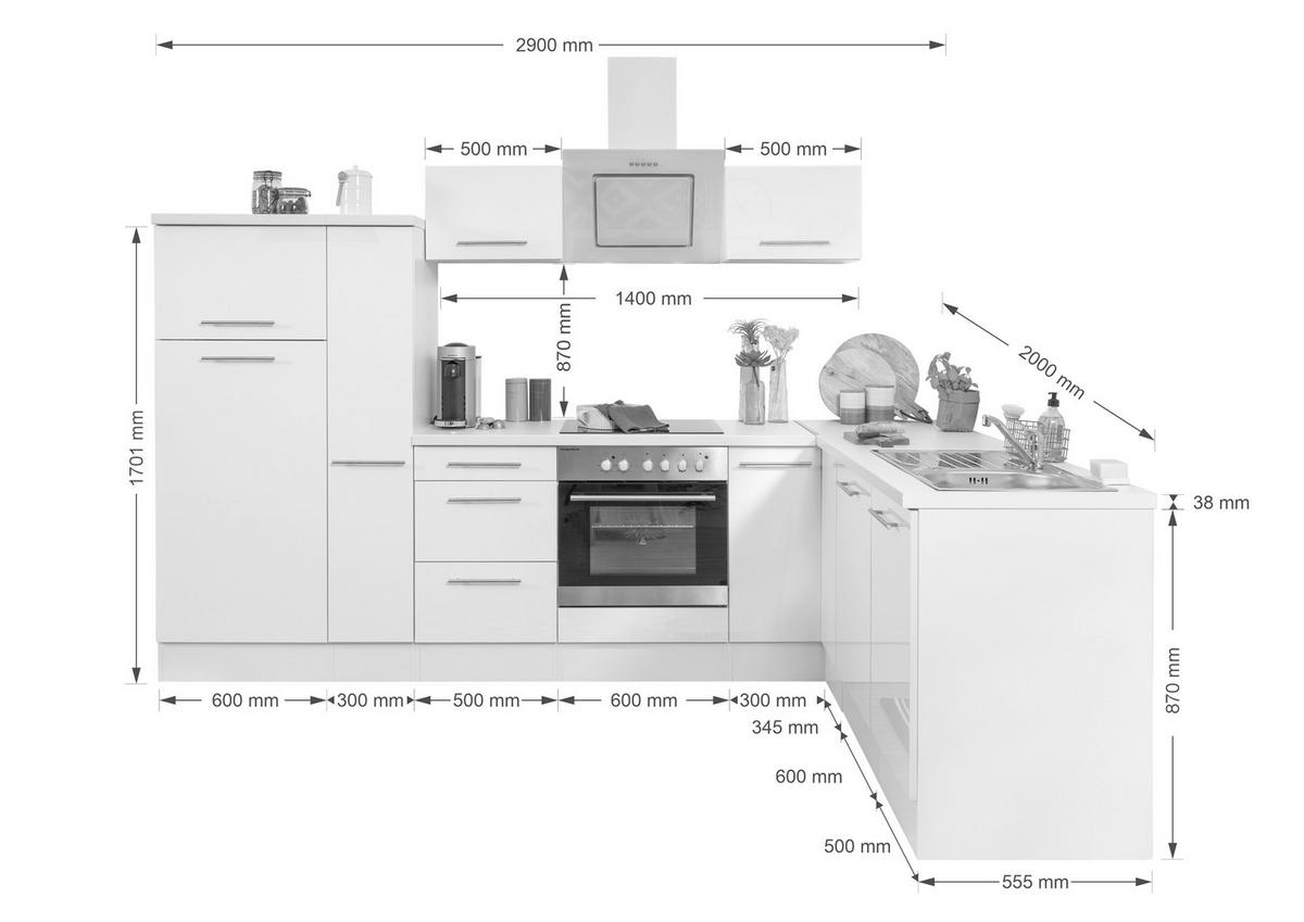 HÖRNKÖK 290/200 cm  i vit, grå högglans  - stålfärgad/vit, Klassisk, metall/trämaterial (290/200cm) - Respekta