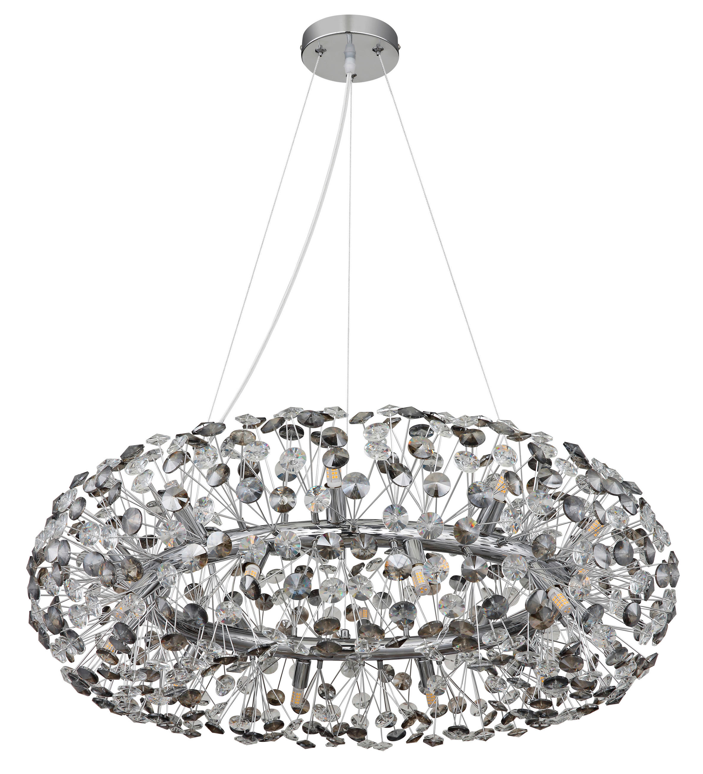 Globo Kristall-Hängeleuchte Katrina Grau, Klar, Chrom, Transparent 150 cm