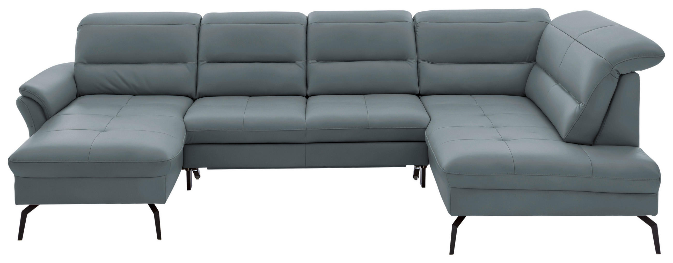 WOHNLANDSCHAFT in Echtleder Blaugrau  - Blaugrau/Schwarz, Design, Leder/Metall (181/336/206cm) - Beldomo Speed