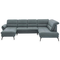 WOHNLANDSCHAFT in Echtleder Blaugrau  - Blaugrau/Schwarz, Design, Leder/Metall (181/336/206cm) - Beldomo Speed