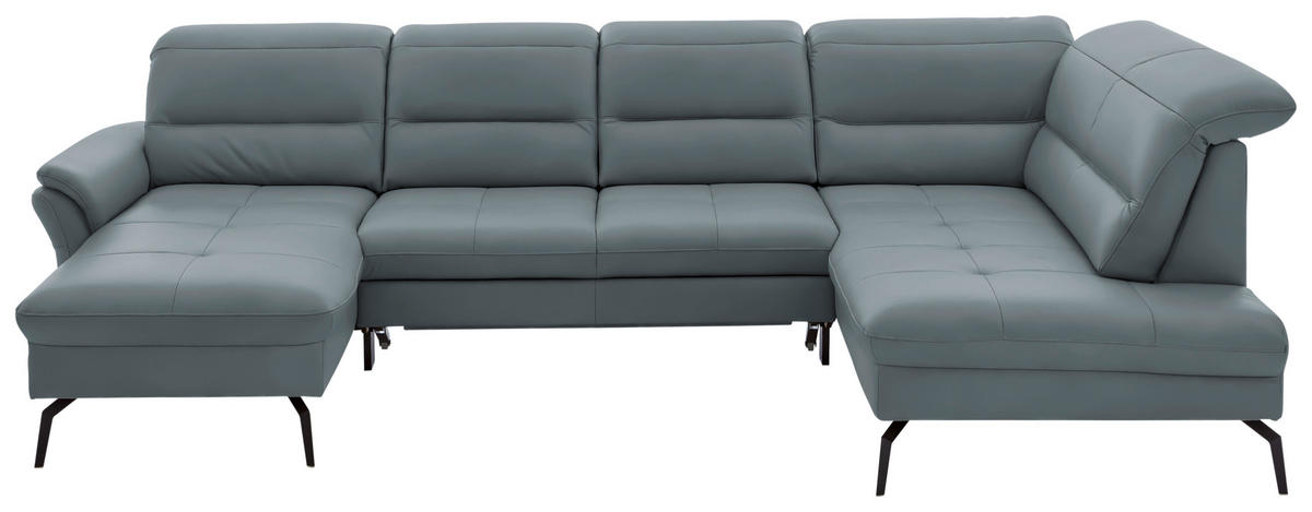 WOHNLANDSCHAFT in Echtleder Blaugrau  - Blaugrau/Schwarz, Design, Leder/Metall (181/336/206cm) - Beldomo Speed