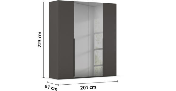 DREHTÜRENSCHRANK 201/223/61 cm 4-türig  - Graphitfarben/Grau, Trend, Glas/Holzwerkstoff (201/223/61cm) - Novel