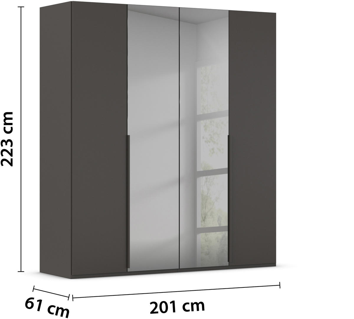 DREHTÜRENSCHRANK 201/223/61 cm 4-türig Graphitfarben, Grau  - Graphitfarben/Grau, Trend, Glas/Holzwerkstoff (201/223/61cm) - Novel