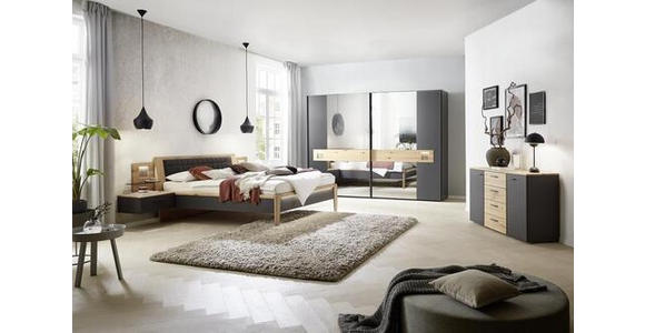 SCHLAFZIMMER Eichefarben, Schieferfarben - Schieferfarben/Eichefarben, Design, Holz/Textil (180/200cm) - Dieter Knoll