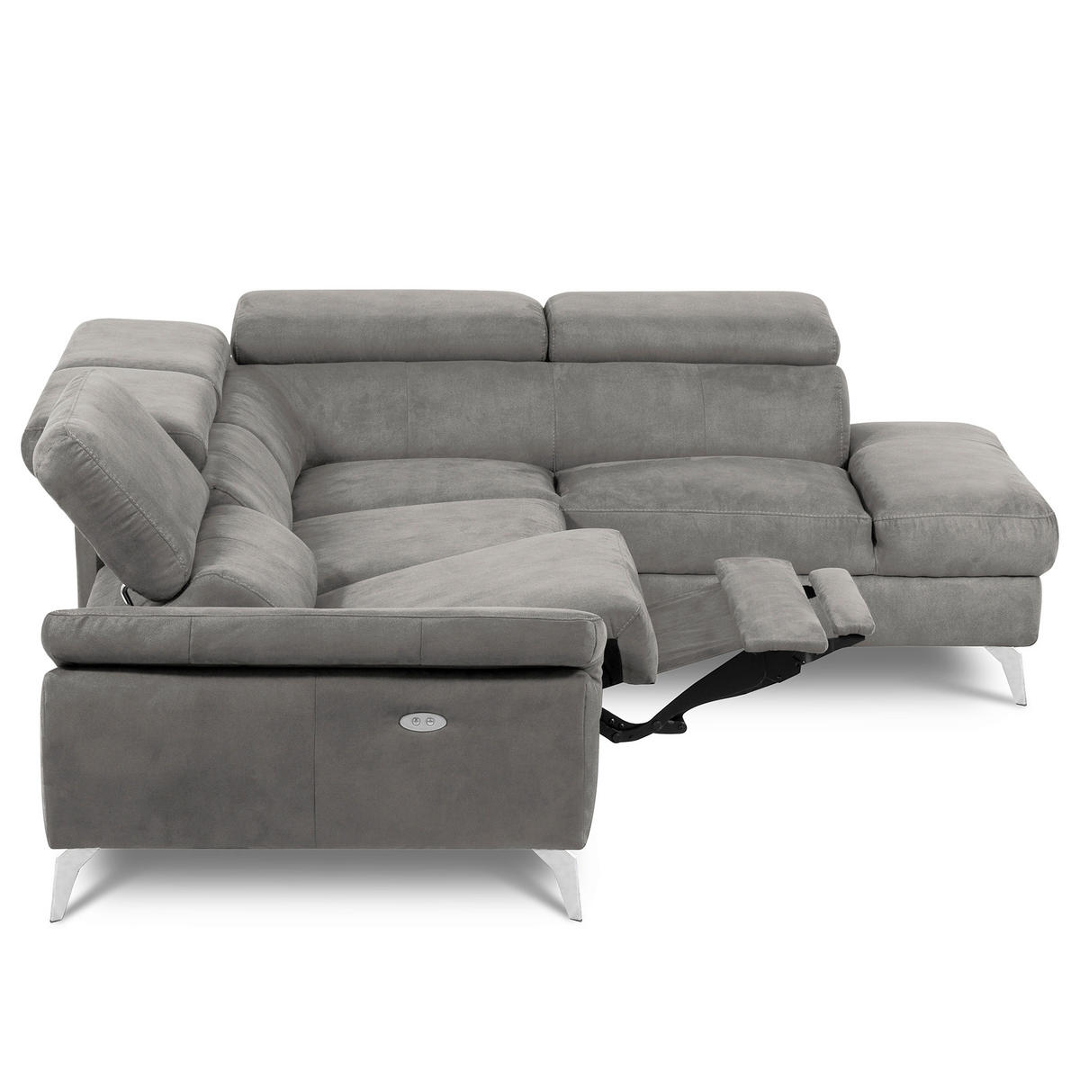 ECKSOFA SONO in Lederlook Anthrazit Armteilverstellung, Kopfteilverstellung  265/210 cm  - Chromfarben/Anthrazit, Design, Textil/Metall (265/210cm) - Livetastic