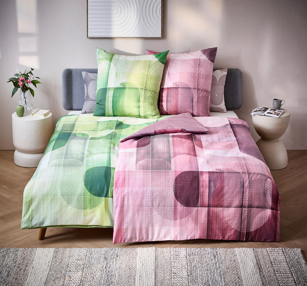 WENDEBETTWÄSCHE Satin 135/200 cm  - Grün, Design, Textil (135/200cm) - Esposa
