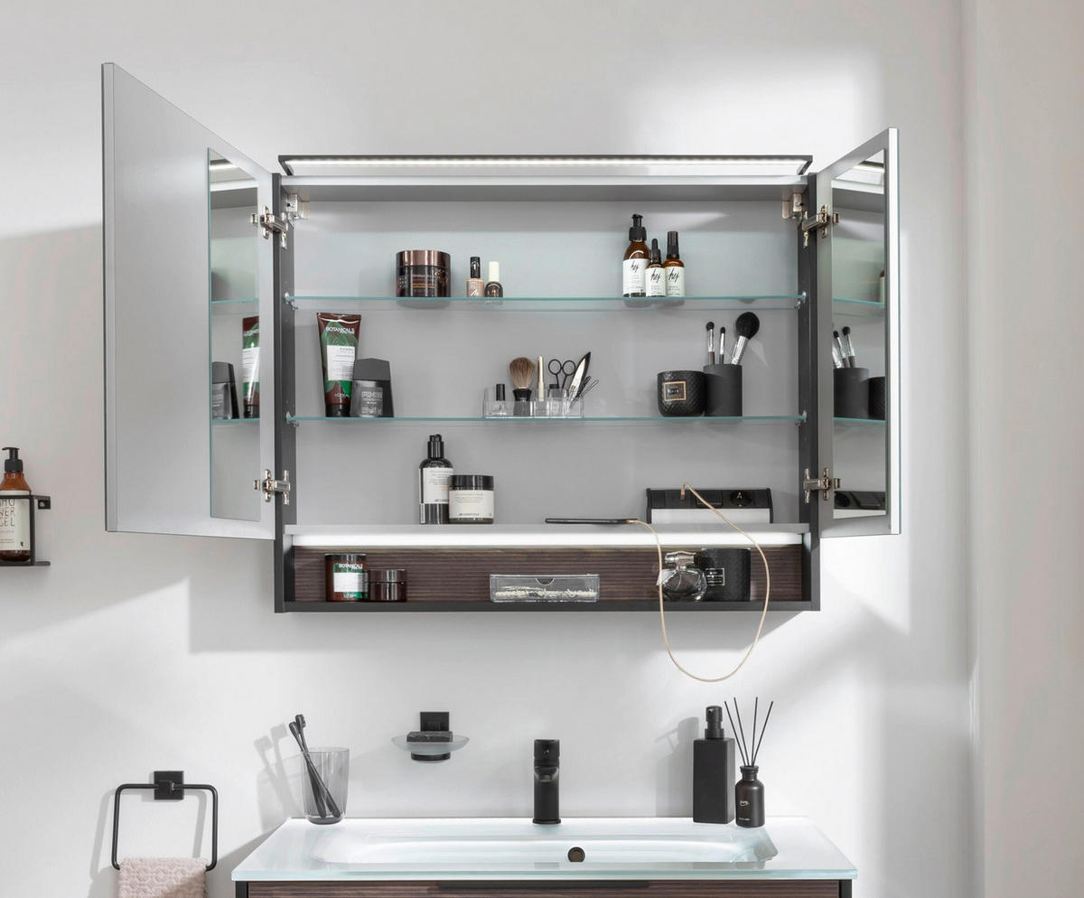SPIEGELSCHRANK 90/71,8/15,6 cm  - Silberfarben/Schwarz, Basics, Glas/Holzwerkstoff (90/71,8/15,6cm) - MID.YOU