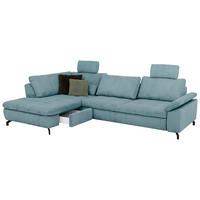 ECKSOFA in Cord, Velours Hellblau  - Schwarz/Hellblau, Design, Textil/Metall (197/291cm) - Beldomo Style