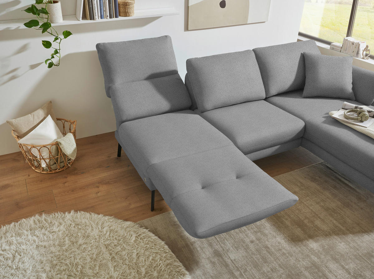 ECKSOFA  in Flachgewebe Hellgrau  255-365/175-224 cm  - Hellgrau/Schwarz, Design, Textil/Metall (255-365/175-224cm) - Dieter Knoll