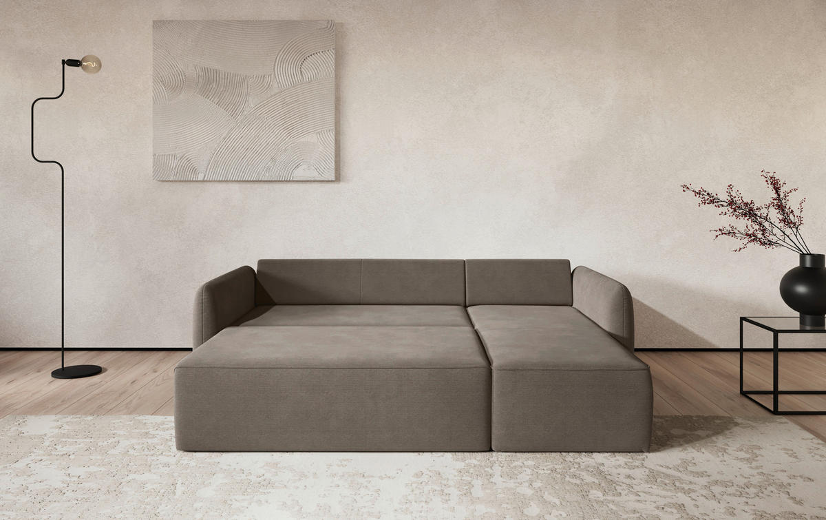 ECKSOFA Cord Taupe  - Taupe/Schwarz, Trend, Kunststoff/Textil (239/170cm) - MID.YOU