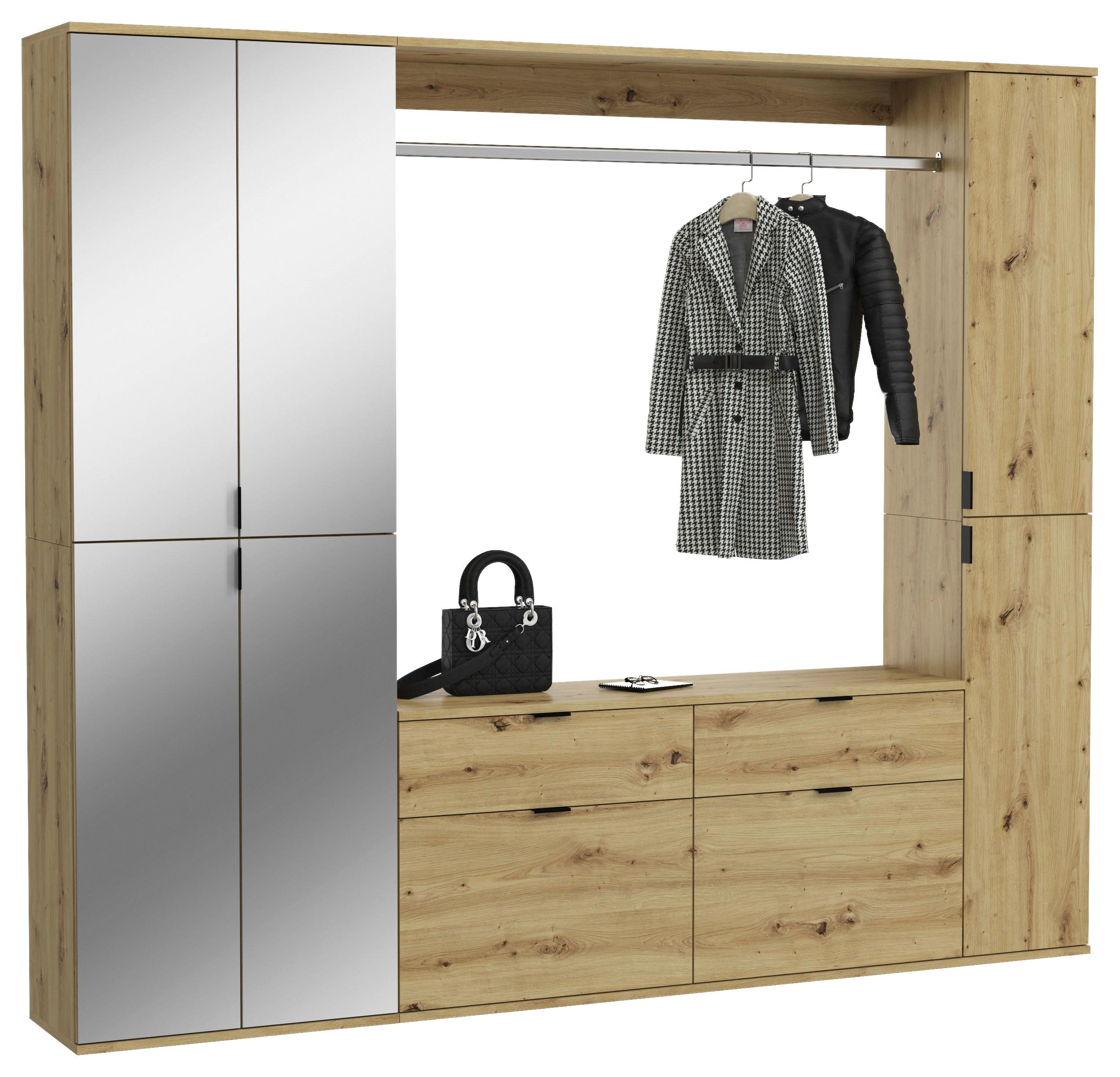 GARDEROBE 3-teilig  in 212/193/34 cm  - KONVENTIONELL, Glas/Holzwerkstoff (212/193/34cm) - MID.YOU