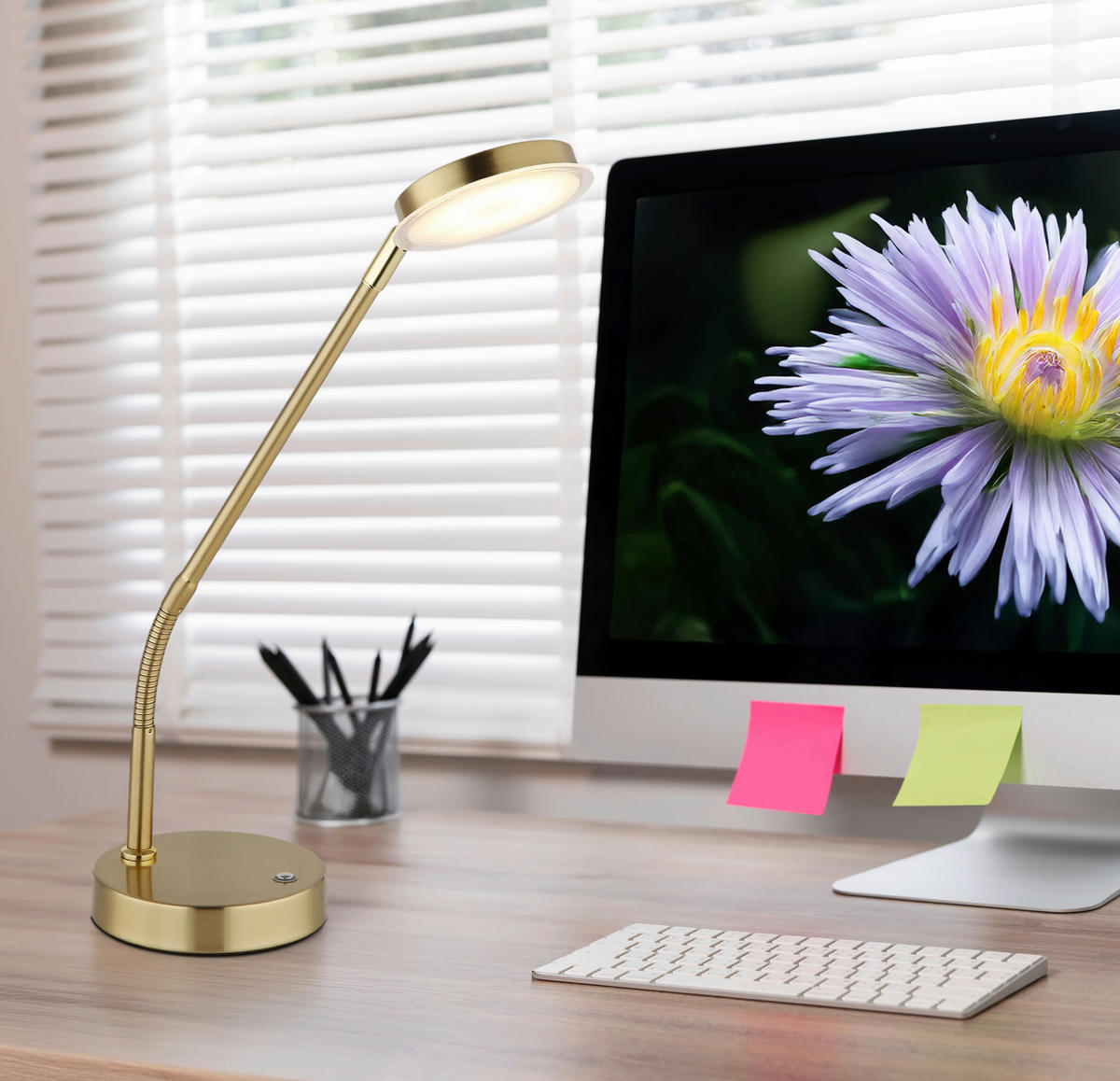 LED-TISCHLEUCHTE 43/13/53,5 cm   - Klar/Messingfarben, Design, Kunststoff/Metall (43/13/53,5cm) - Globo