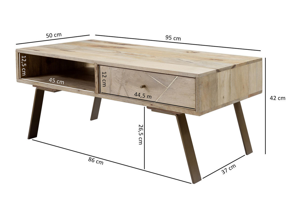 DOHÁNYZÓASZTAL fa 95/50/42 cm   - barna, Design, fém/fa (95/50/42cm) - MID.YOU