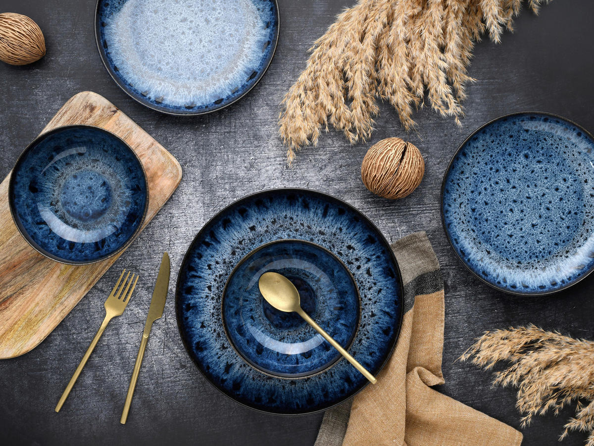 TAFELSERVICE Allround Magic Blue 12-teilig  - Blau/Schwarz, Basics, Keramik - Creatable